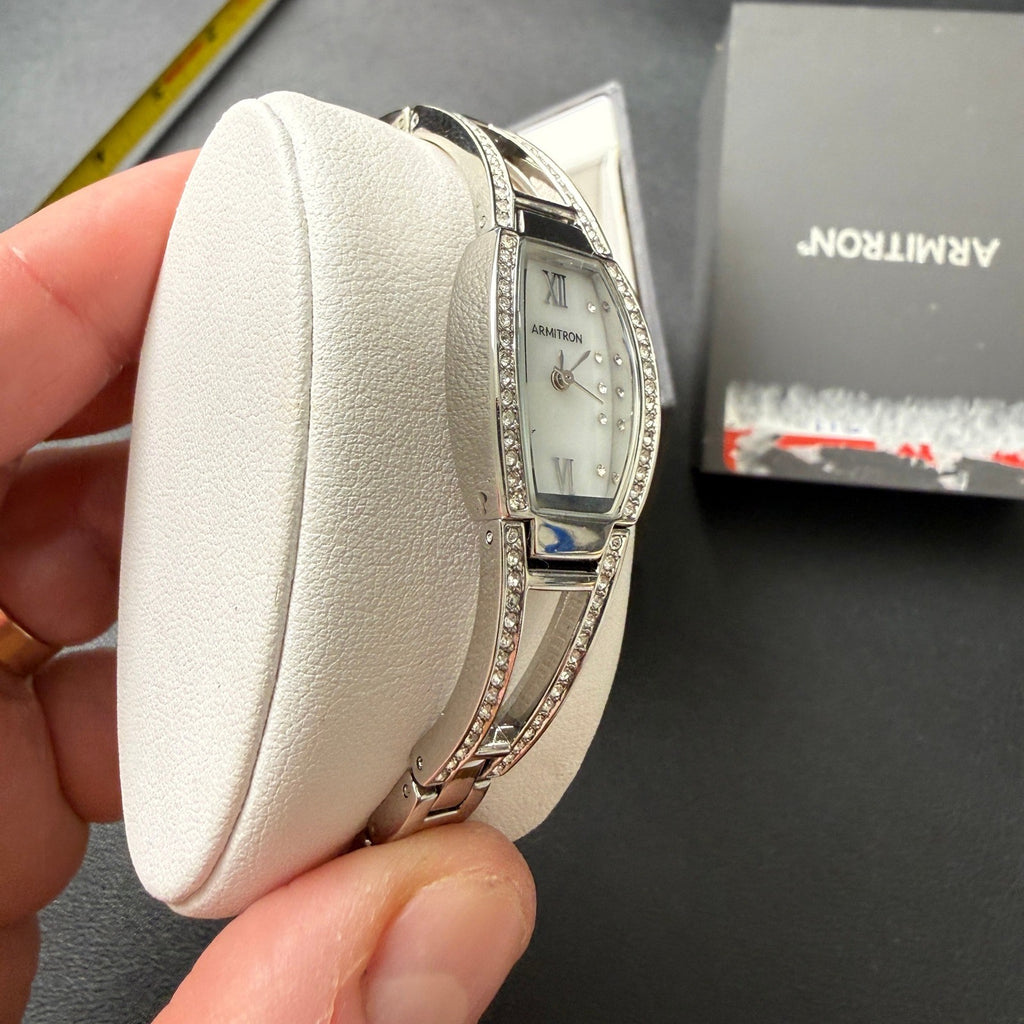 MSRP $65 Armitron 75/3531 Women's Silver Tone Crystal Bangle Watch New Battery