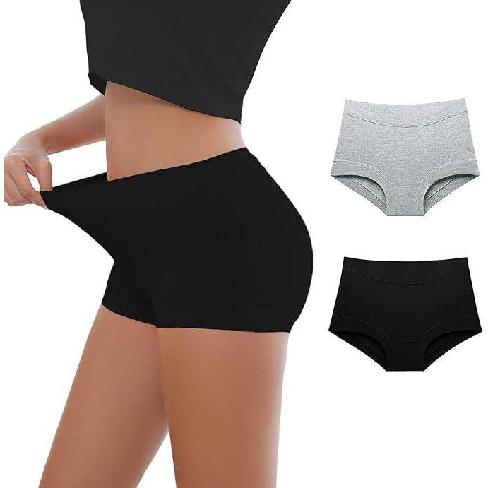 Set of 2 Migbean Boy Shorts Underwear for Women L Grey, Black Cotton Boyshorts