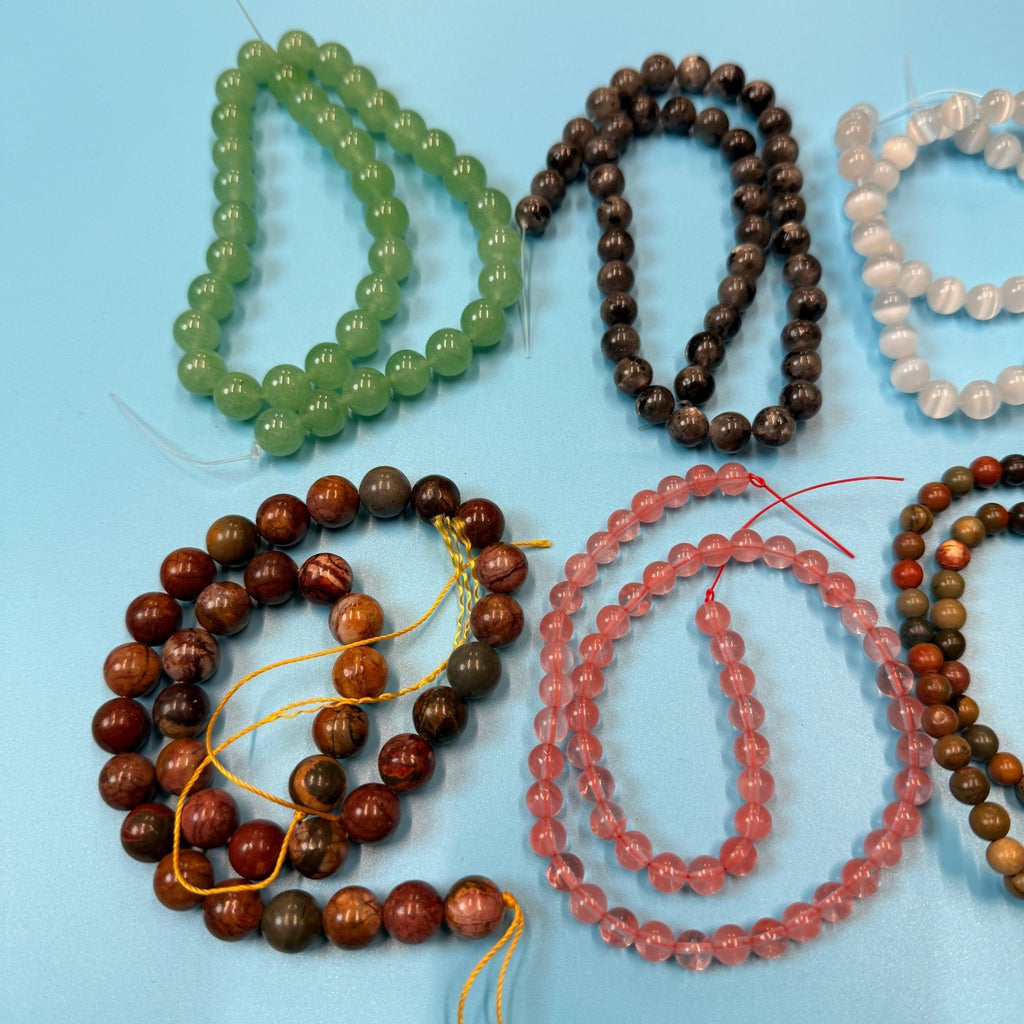 Set of 10 Natural Gemstone Round Beads Strands 15" Sizes 6,8,10 mm 14oz №B22