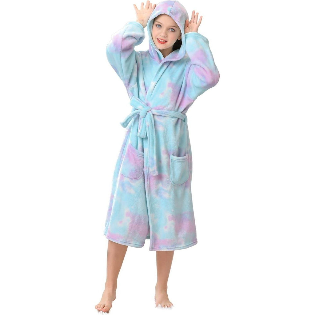 MSRP $26 V.&GRIN Girls Candy 11-12Y Fleece Hooded Robe, Soft Plush Warm Bathro
