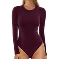 MSRP $26 MANGOPOP Women's S Burgundy Crew Neck Long Sleeve Bodysuit