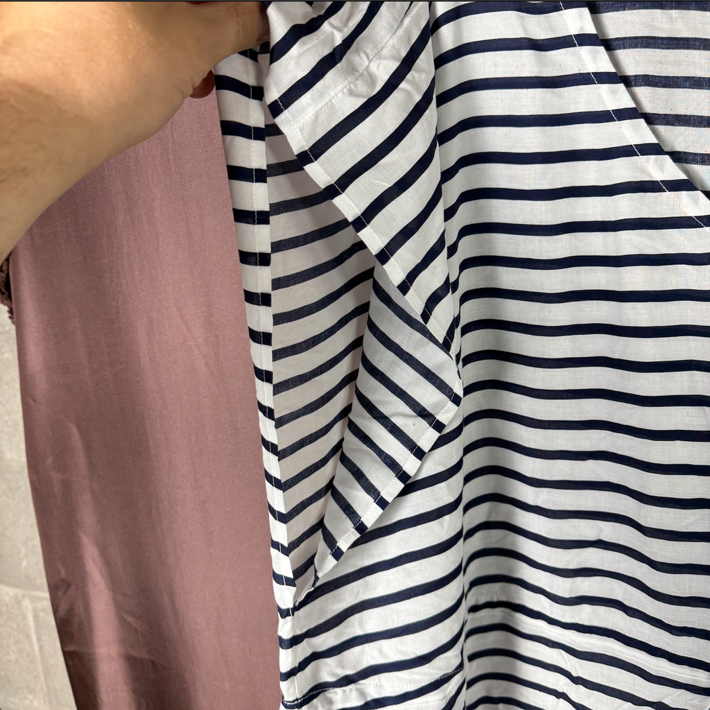 Lands' End Women's M LONG Short Sleeve Gathered Waist Swim Cover-up Dress