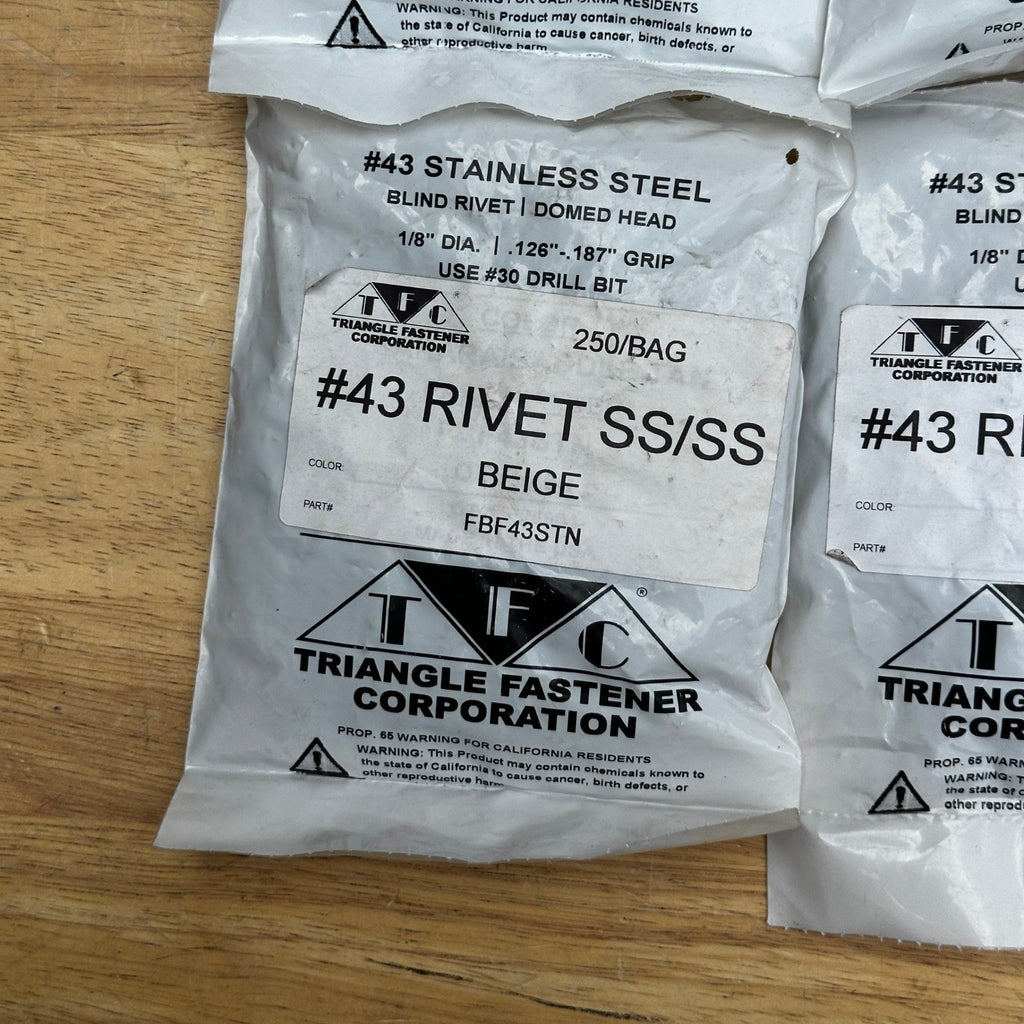 4 Pack of 250 Triangle Fastener #43 FBF43STN Beige Blind Rivet 1/8" Dia .126"