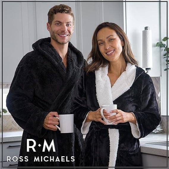 MSRP $52 Ross Michaels Mens Black 2XL/3XL Luxury Robe Hooded Big and