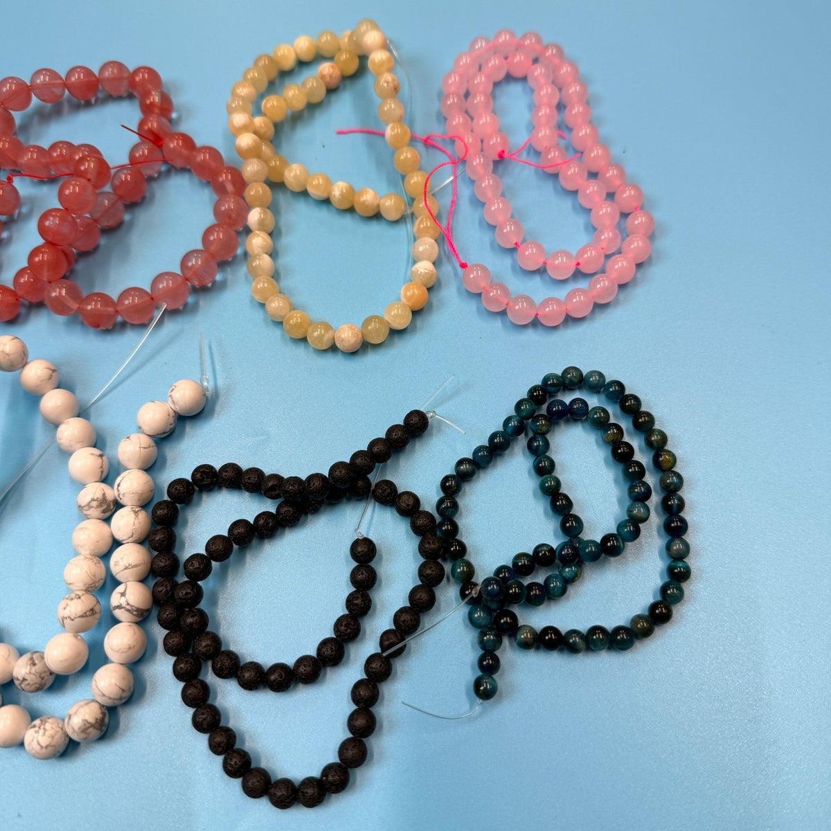 Set of 10 Natural Gemstone Round Beads Strands 15" Sizes 6,8,10 mm 14oz №B13