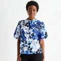 MSRP $44 Liz Claiborne Womens XL Blue & White Leaf Short Sleeve Blouse Keyho