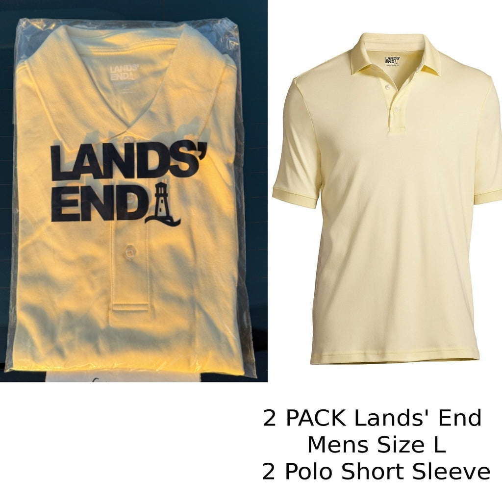 2 Pack Lands' End Mens L Golden Candle Light Short Sleeve Supima Polo Shirt