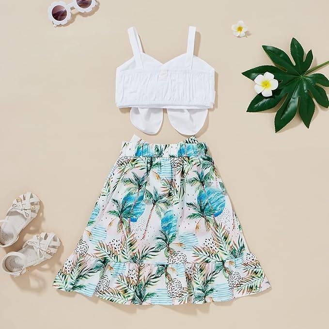 MSRP $20 Toddler Girl 3T-4T 2pcs Set Ruffle Crop Top & Boho Floral Skirt Summ