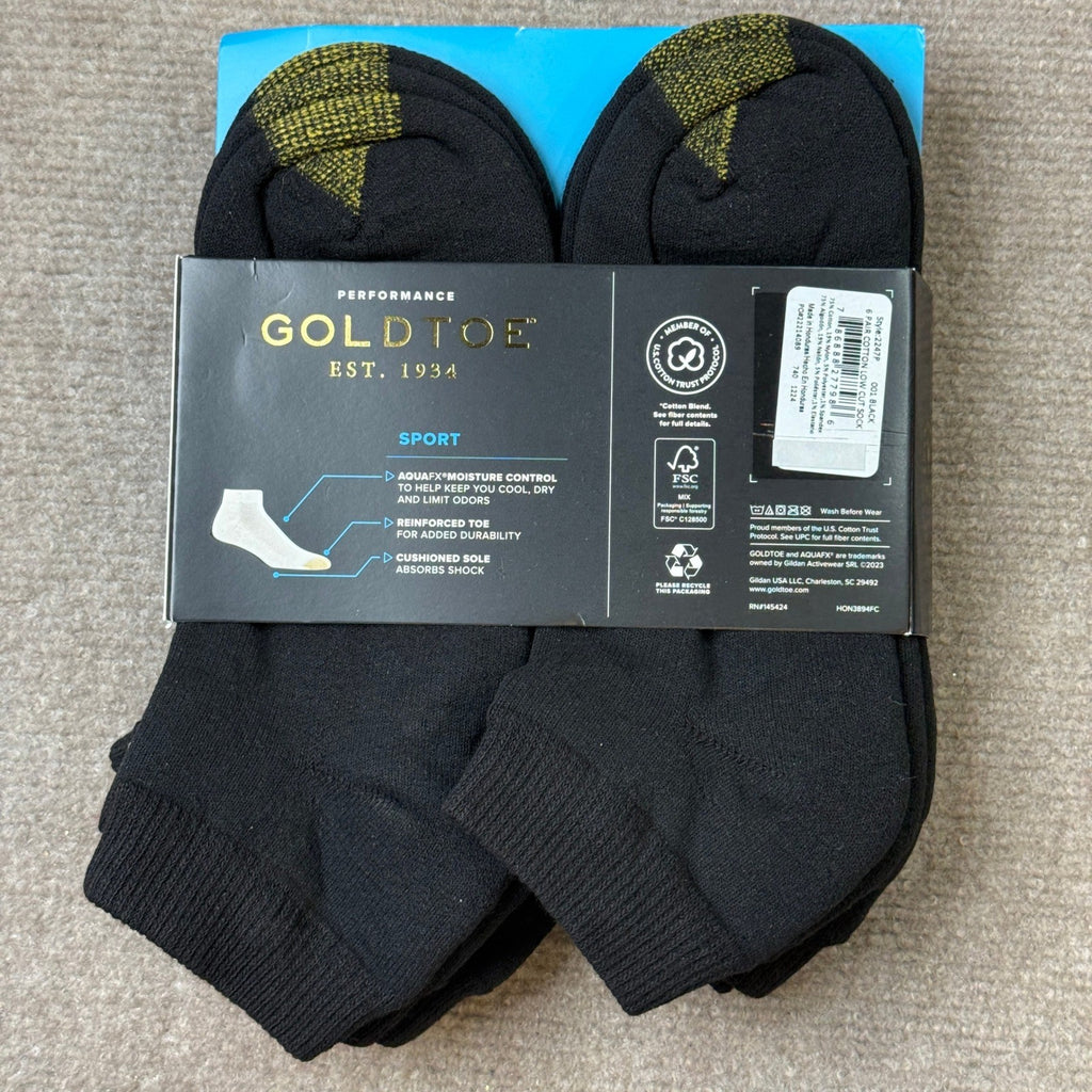Gold Toe 6 Pairs Mens Sz 6-12.5 Black Athletic Sport Breathable Low Cut Socks