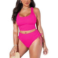 MSRP $35 Pink Queen Rose Red XL Bikini Set Racerback Ruched Crop Top Hig