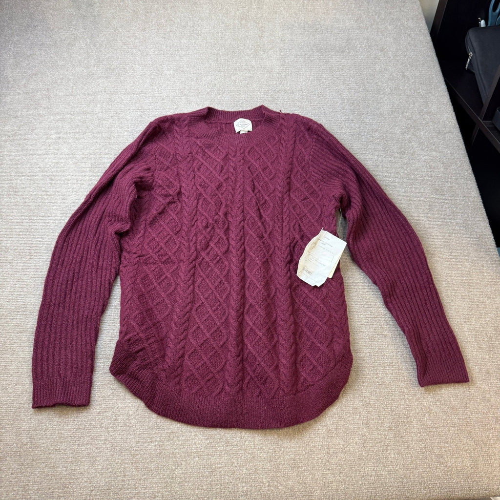 MSRP $44 St. John's Bay Women L Tall Burgundy Cable Knit Sweater Crewneck