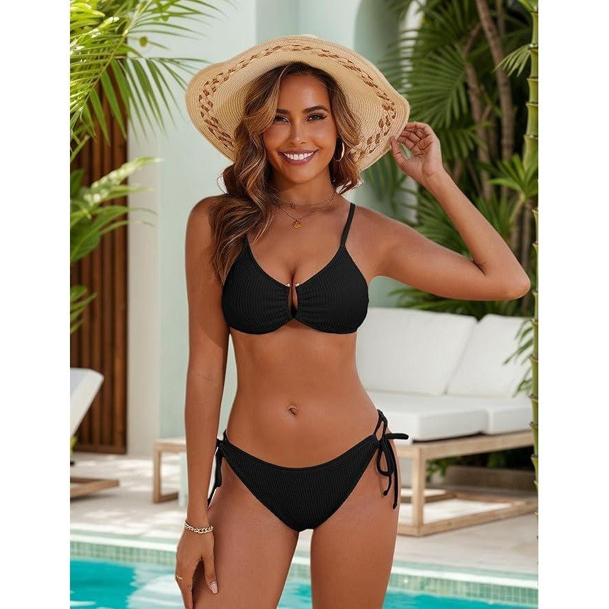 MSRP $39 Blooming Jelly Women's M Sexy 2 Piece Bikini Set Black Cheeky High Cu