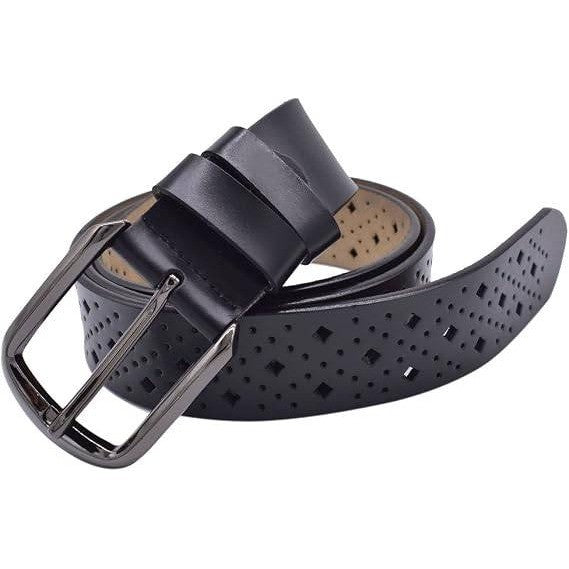 MSRP $18 VONSELY Women's 1.5" Wide Black Hollow Leather Belts Soft with Pin Buck
