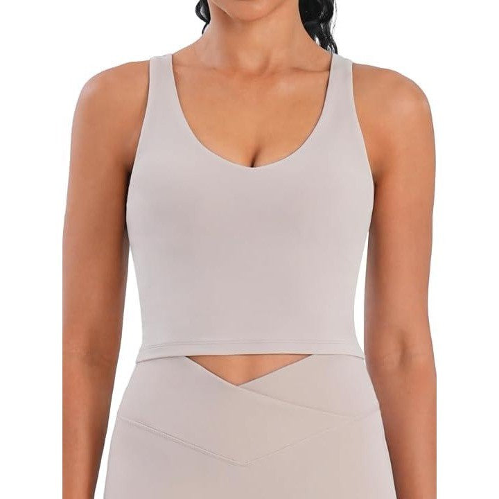 MSRP $24 Sunzel Women's XL Beige Built-in Bra V Neck Longline Sports Bra for Yo