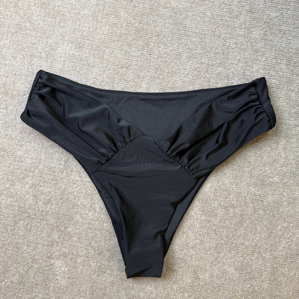 MSRP $33 GORGLITTER Women's L Cheeky High Waisted Ruched Thong Bikini