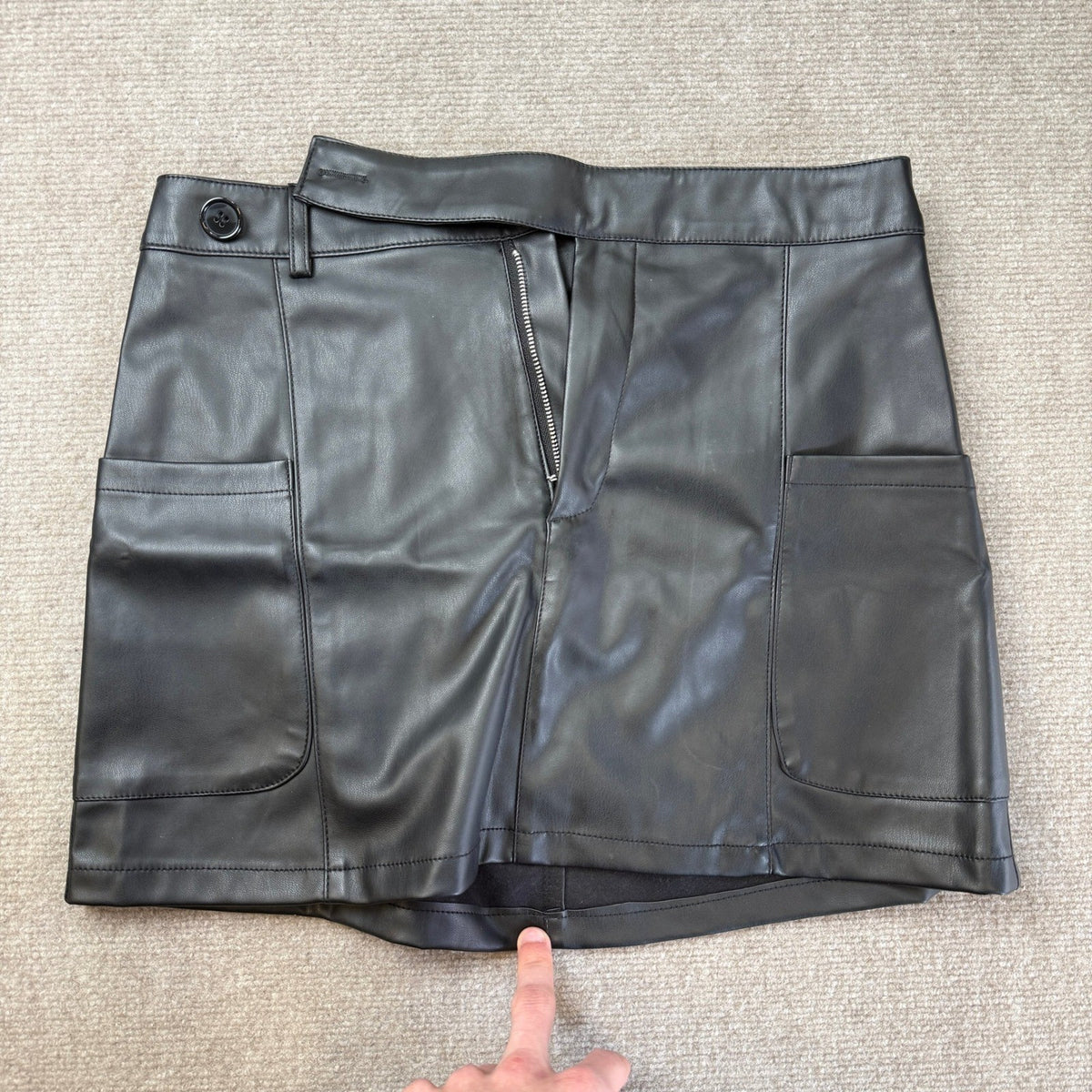 MSRP $29 Fahsyee Women's M Faux Leather Mini Skirt Black High Waisted Stretchy