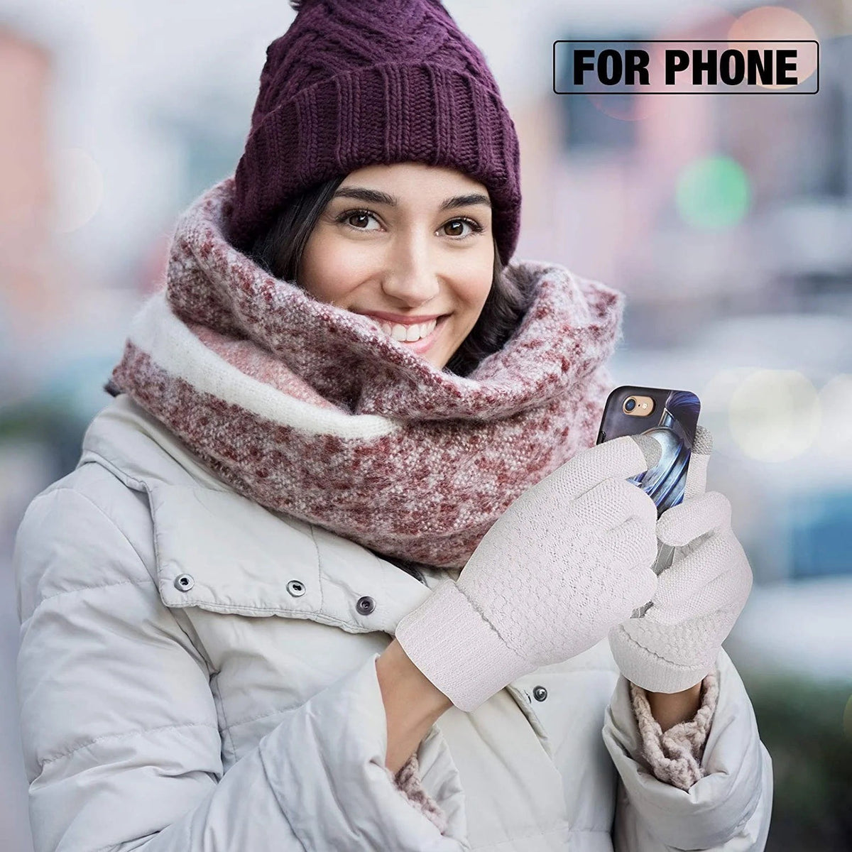 Geyoga 3 Pairs Women's Winter Touch Screen Gloves Warm Fleece Lined Knit Gloves