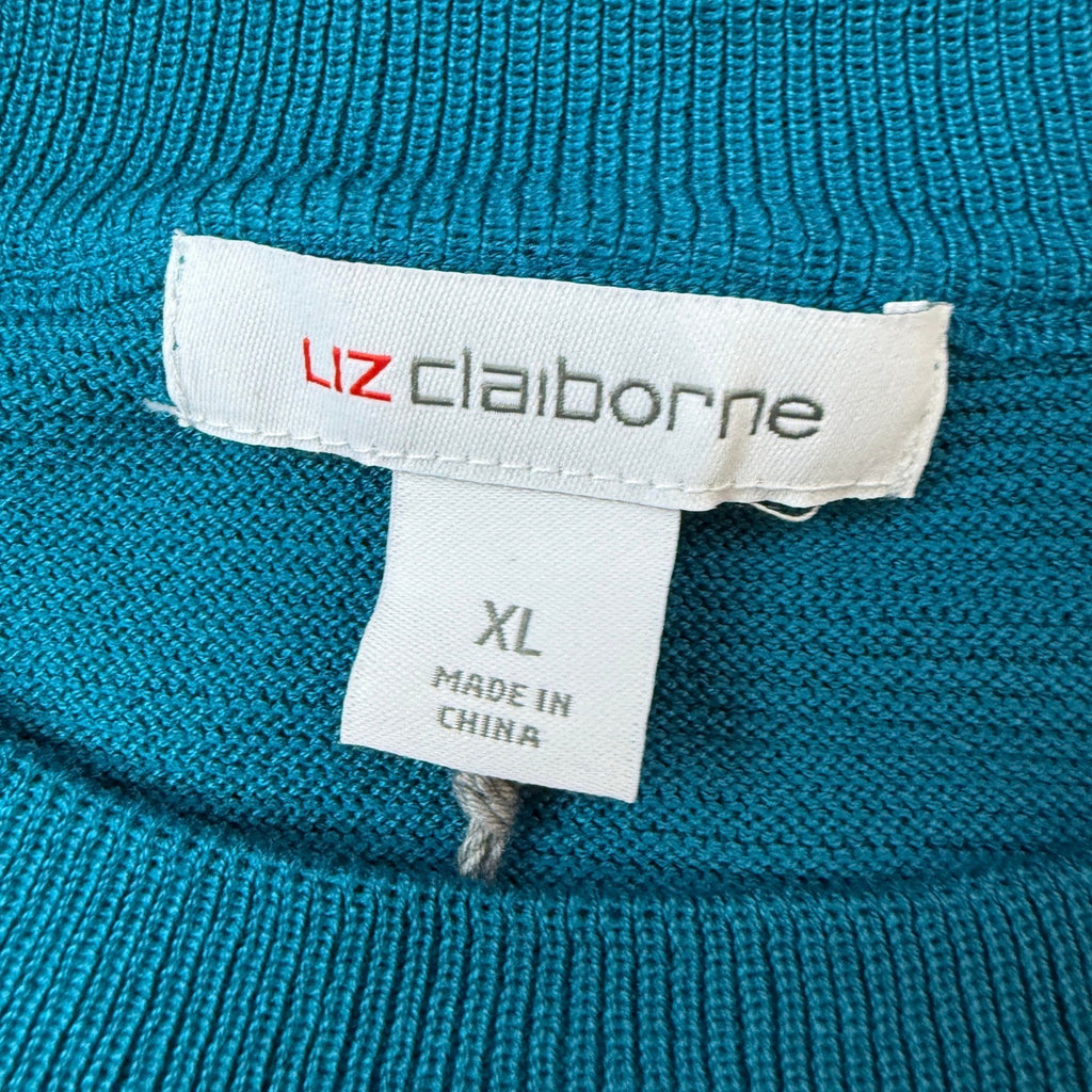MSRP $48 Liz Claiborne Womens XL Deep Lagoon Black Striped Pullover Sweater