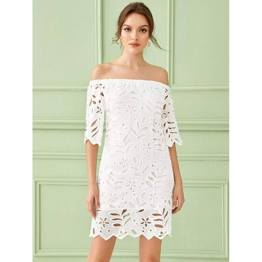 MSRP $44 PRETTYGARDEN Women's S Summer Off Shoulder Dress Floral Lace Flare