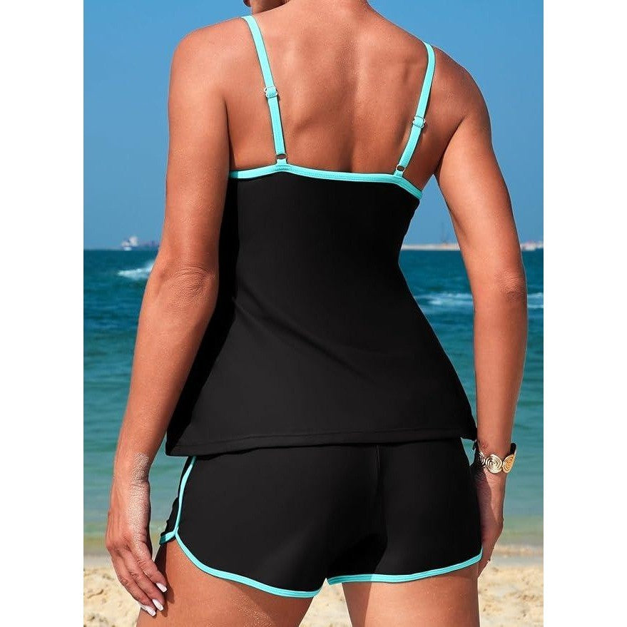 MSRP $36 Aleumdr Women's XL Blouson Color Block Tankini Swimsuit Tummy Control