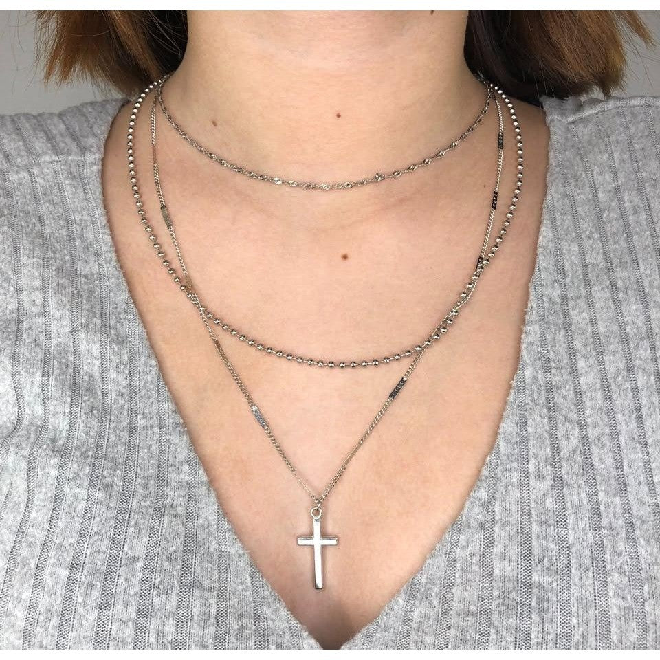 Silver Cross Necklace, Dainty Necklace, Simple Necklace, Christian Jewelry, Chai