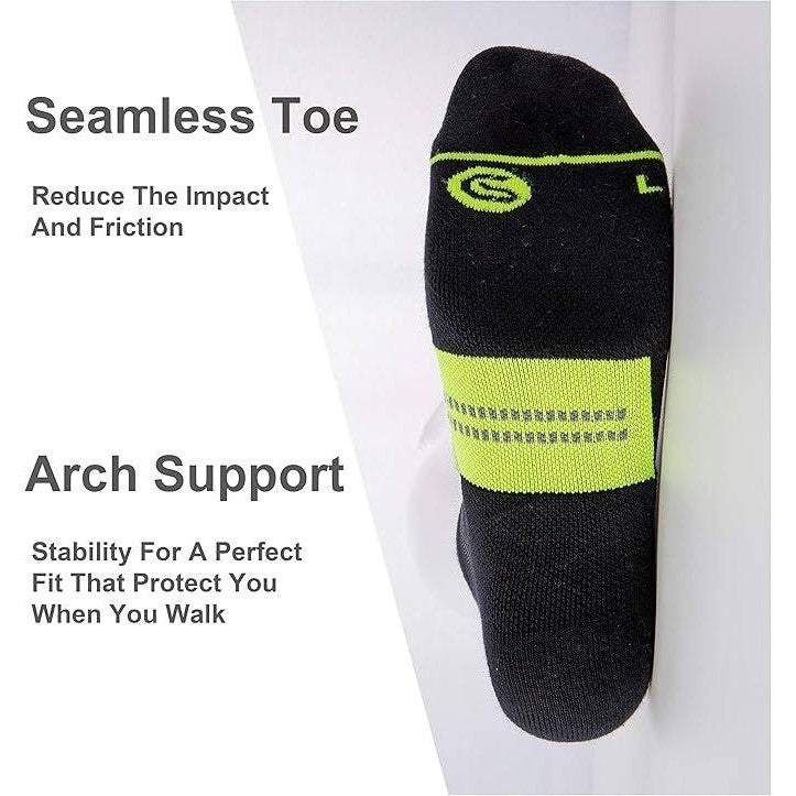 Set of 6 CS CELERSPORT Men's M Black/Green Ankle Running Socks with Cushion
