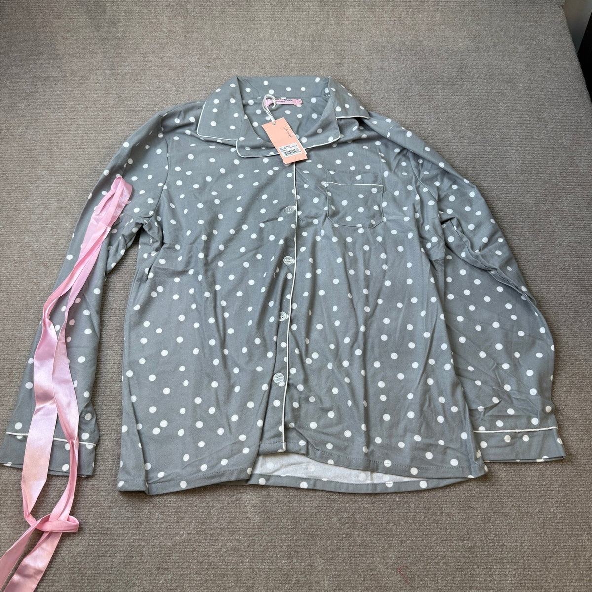 NWT White Mark Women's L Grey Polka Dots 3 Piece Long Sleeve Pants Pajama Set