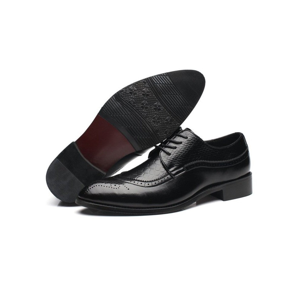 Santimon Men's US 9.5 Black Derby Crocodile Pattern Pointed Toe Brogue Shoes
