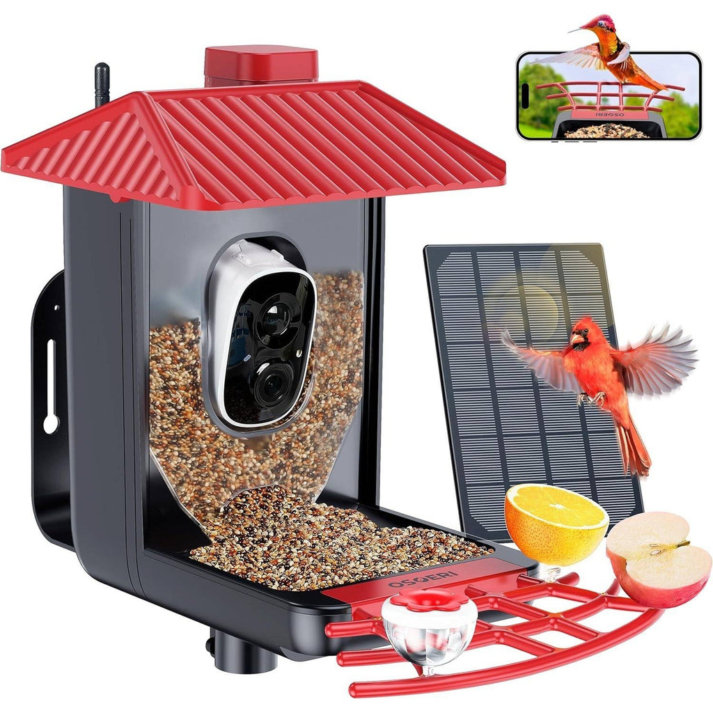 Osoeri OS-BC01 Red/Black Bird Feeder with Camera 1080P HD Smart AI Identify Wild