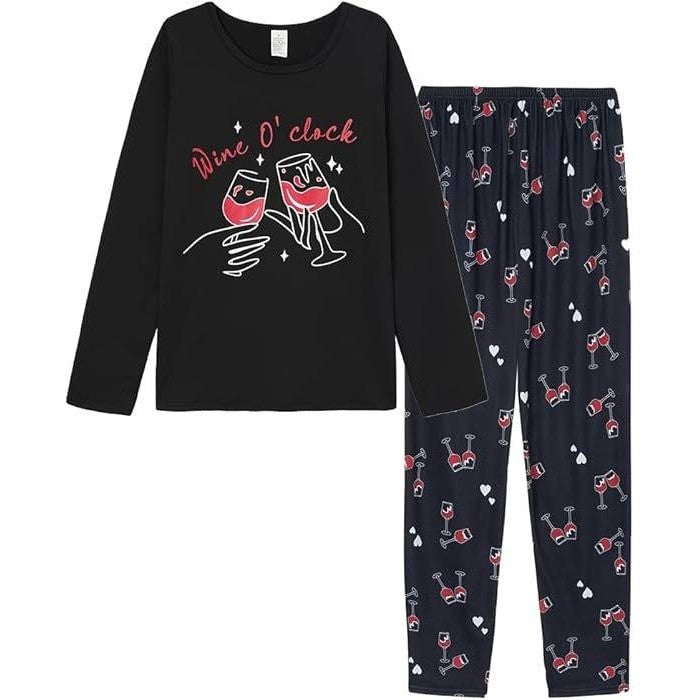 MSRP $25 VENTELAN Women's Black Wine 3XL Pajamas Cute Sleepwear Long Sleeve