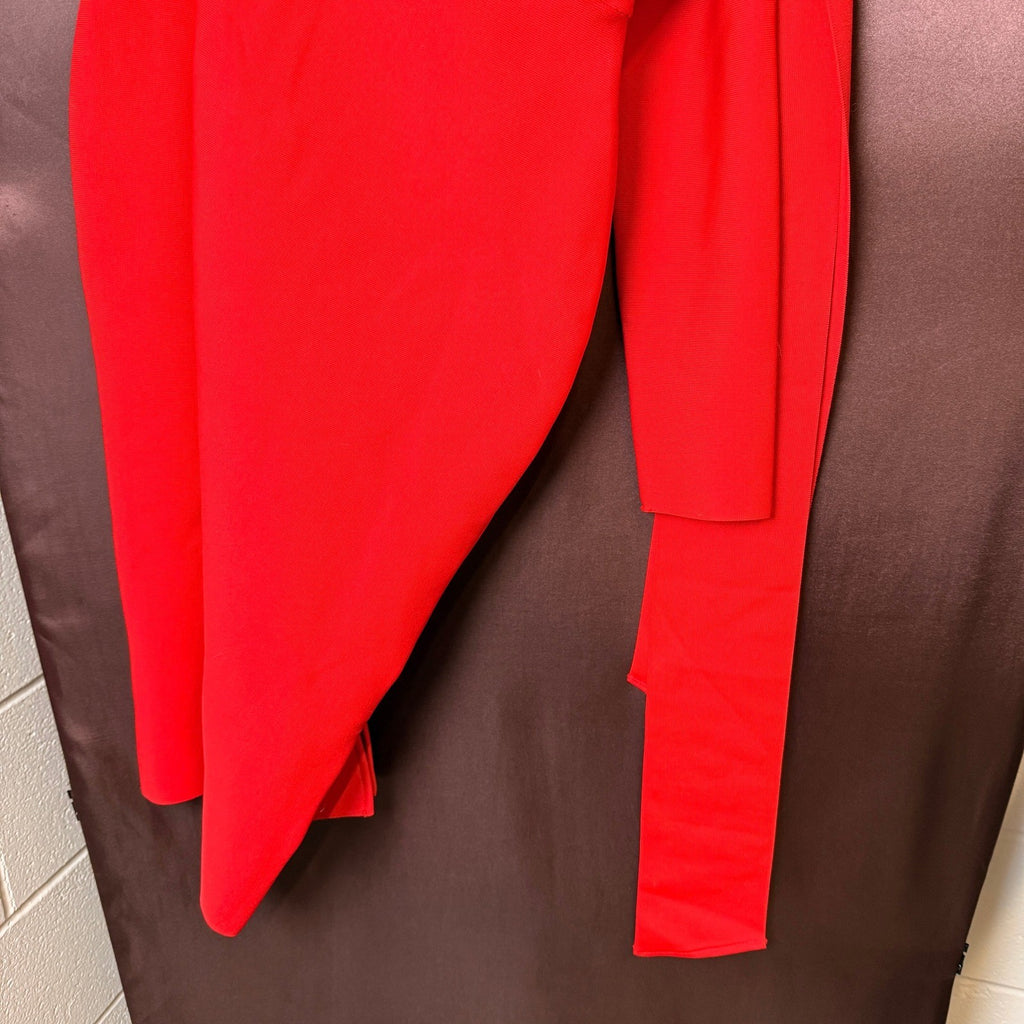 UONBOX Women's XL Red One Shoulder Long Sleeve Bowknot Bodycon Bandage Dress