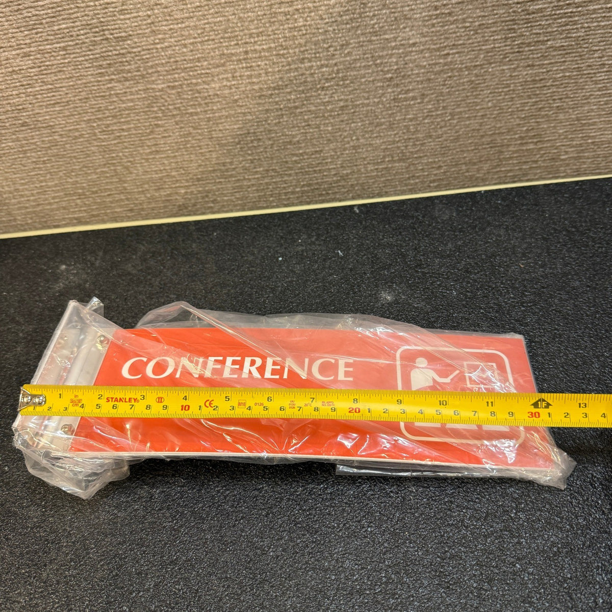 Conference Room Wall Mount Projecting Corridor Sign 4x12" Red & White w/ Bracket