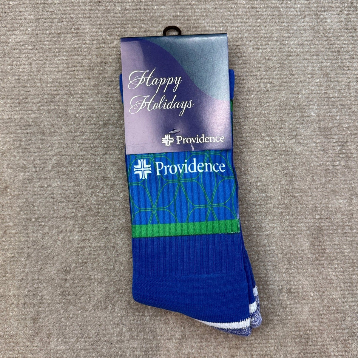 Providence Health Care Happy Holidays Crew Socks Blue Green Promo Merch
