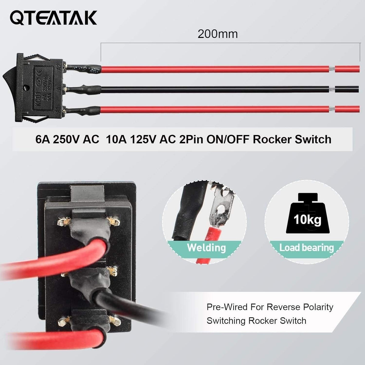 Pack of 5 QTEATAK KCD1-01 Boat Rocker Switch On/Off/On 3-Pin Pre-Wired 10A/125V