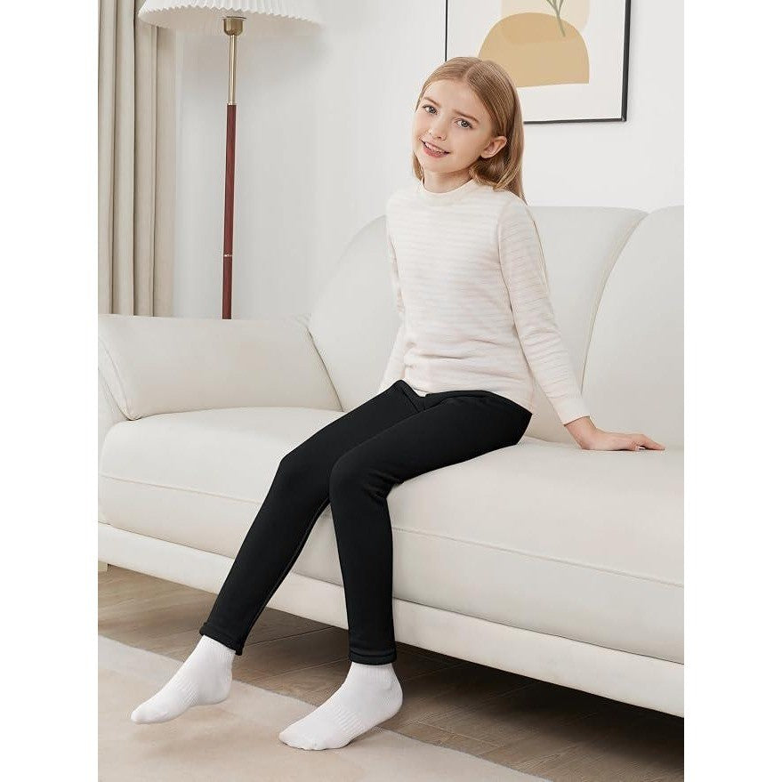 Kiiavoro Girls 5-6X Fleece Lined Leggings Cotton Kids Winter Warm Leggings Thick