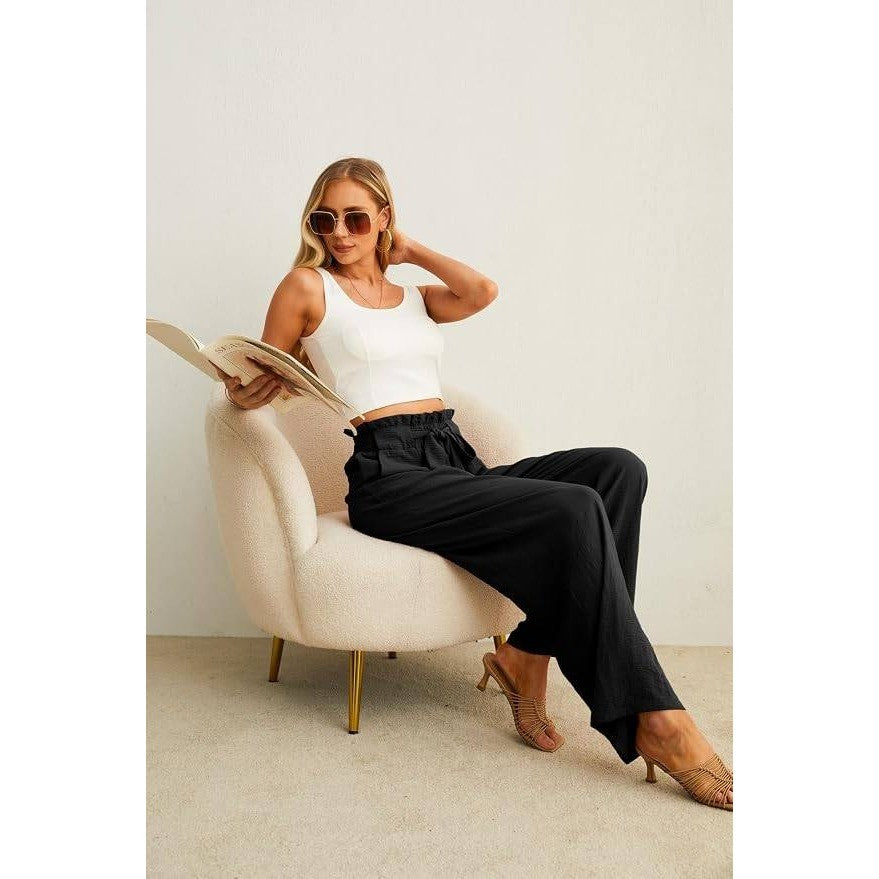 MSRP $26 IWOLLENCE Women's M Black High Waist Palazzo Pants Adjustable Knot