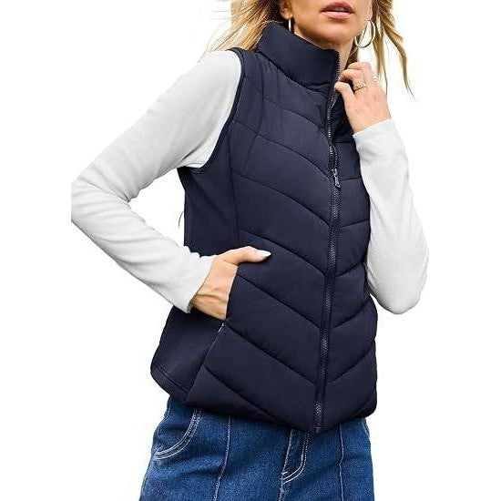 MSRP $44 Dokotoo Women's XL Blue Quilted Vest Lightweight Puffer Gilet Zip Oute