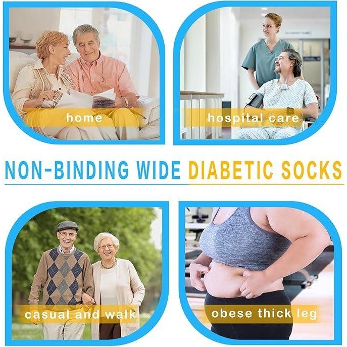 COIYUFUX Women 9-11/ Men 10-13 Diabetic Socks 2 Pairs Non Binding Crew Bariatr