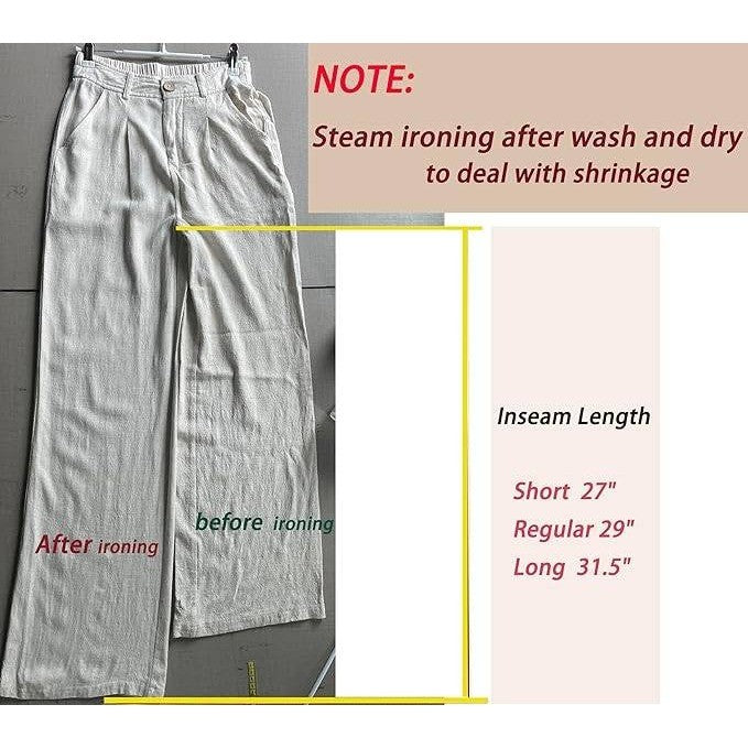 MSRP $44 heipeiwa Women's M Linen Pants Casual High Waist Wide Leg Straight