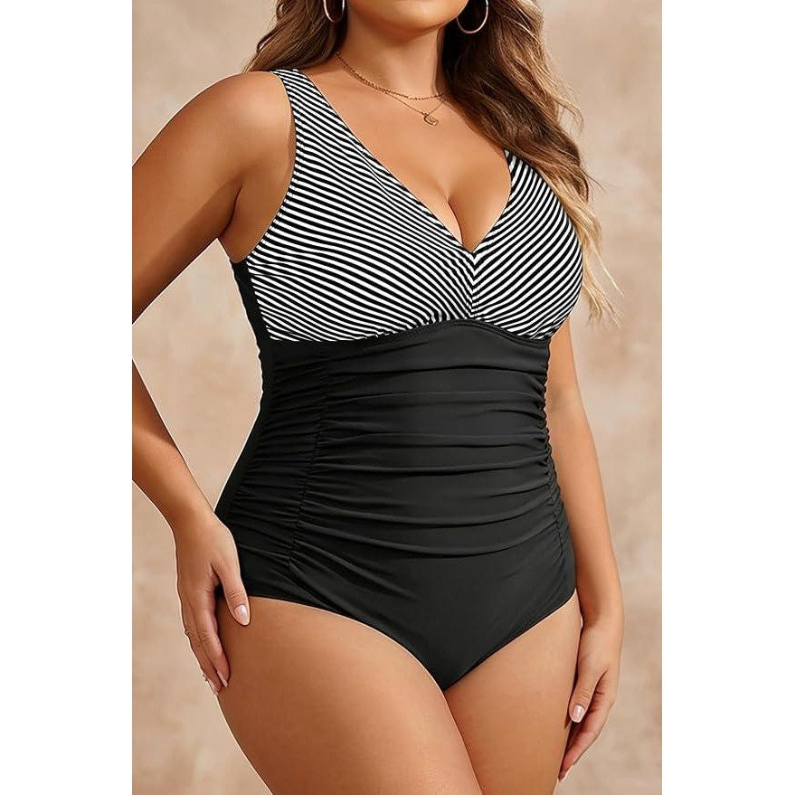 MSRP $48 Aqua Eve Women's 16W One Piece Swimsuit V Neck Tummy Control Bathing