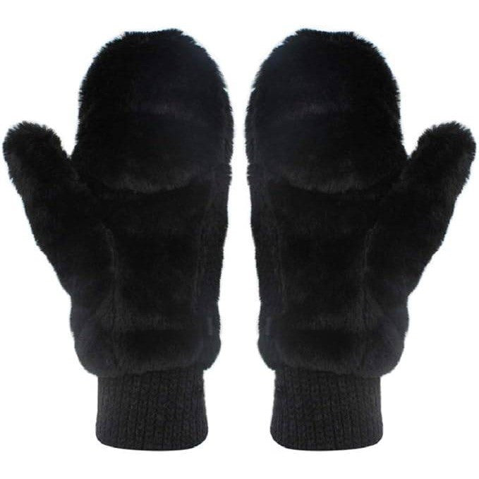 Yawolfe Women's Winter Faux Fur Flip Cover Mittens Warm Half Finger Gloves Con