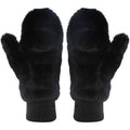 Yawolfe Women's Winter Faux Fur Flip Cover Mittens Warm Half Finger Gloves Con