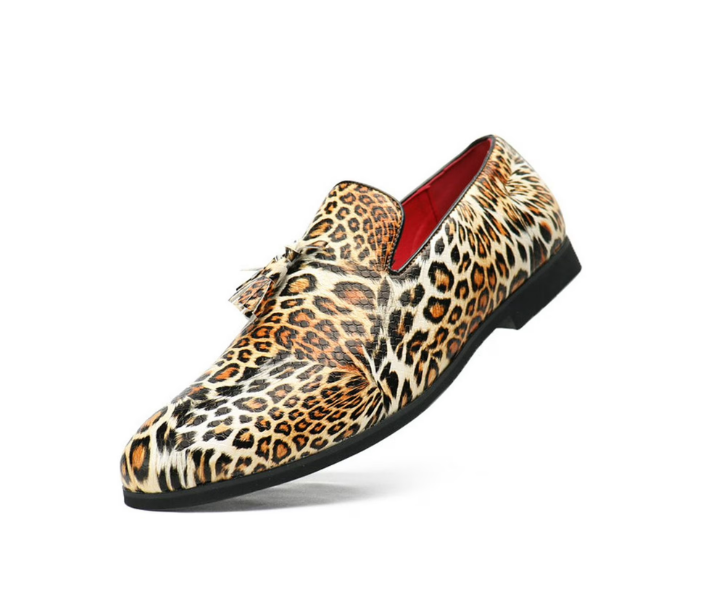 Santimon Men's US 7.5, 11 Leopard Print Tassel Slip On Loafers Dress Shoes