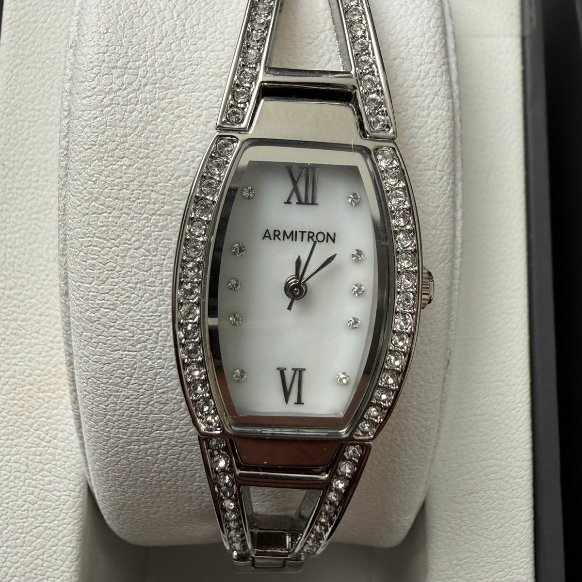 MSRP $65 Armitron 75/3531 Women's Silver Tone Crystal Bangle Watch New Battery