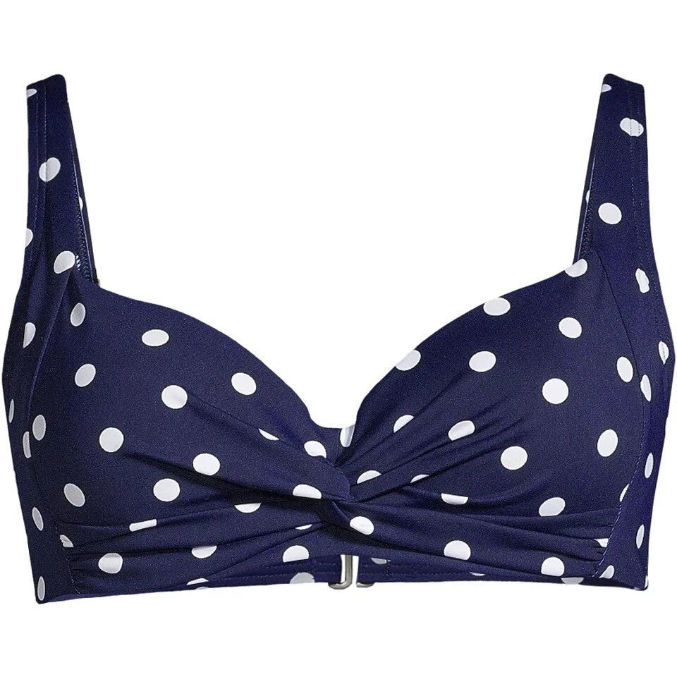 Lands' End DEEP SEA POLKA DOT Twist Front Underwire Bikini Swim Top Size 2,4