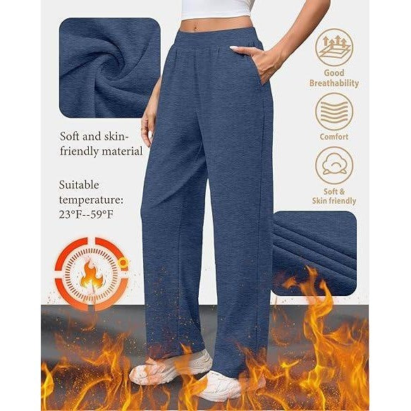 Set of 3 MSRP $64 Oakgarden Women's L Fleece Lined Sweatpants, Wide Leg Baggy