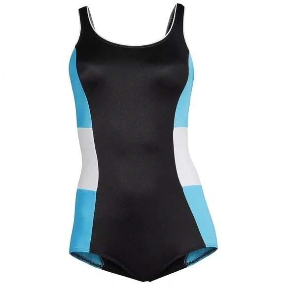 Land's End Women's 14 Colorblock Sporty Tugless One Piece Swimsuit Black/turquo