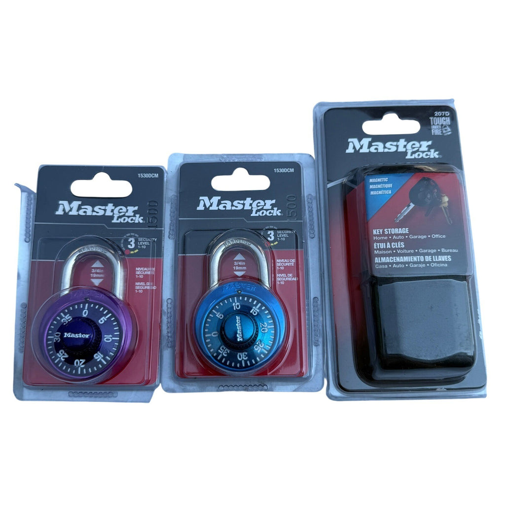 NEW Lot of 3 Master Lock Combination Padlock 1530DCM, 207D Magnetic Key Holder