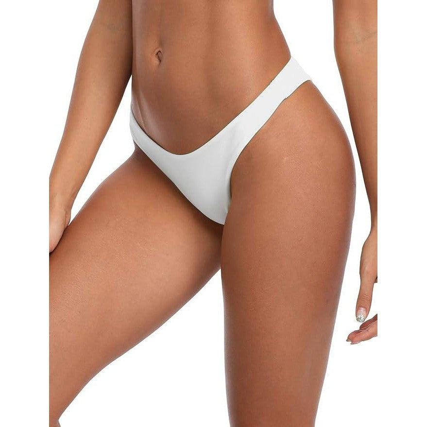 MSRP $19 RELLECIGA Women's XL White Cheeky Brazilian Cut Low Rise Bikini Bottom