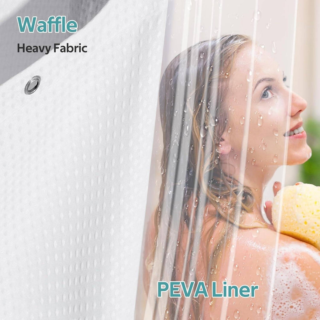 Vipfree 3 in 1 Shower Curtain Set White 72" x 72" (3 Panels), Waffle Shower